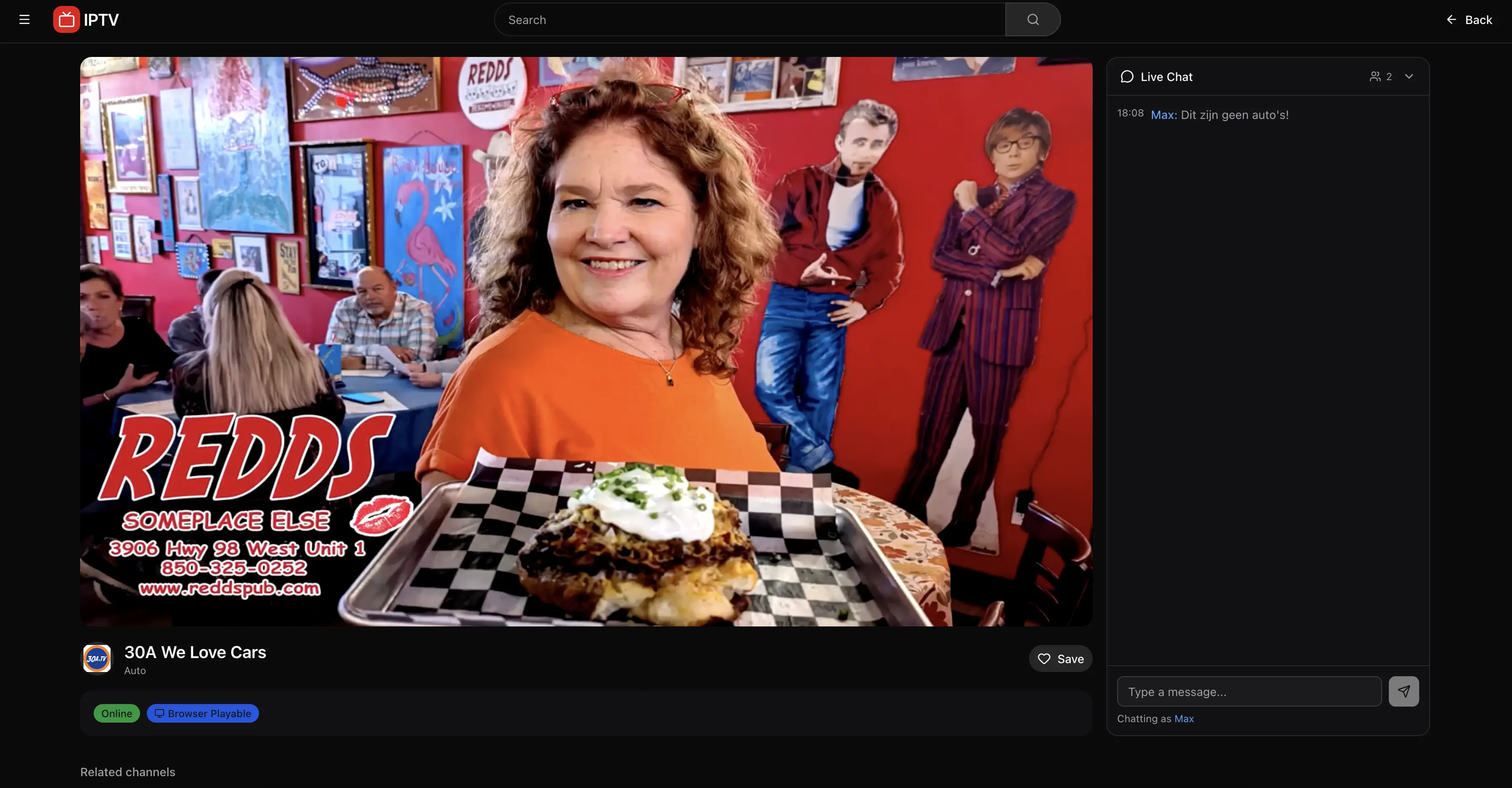 Live chat interface with real time messages and viewer count