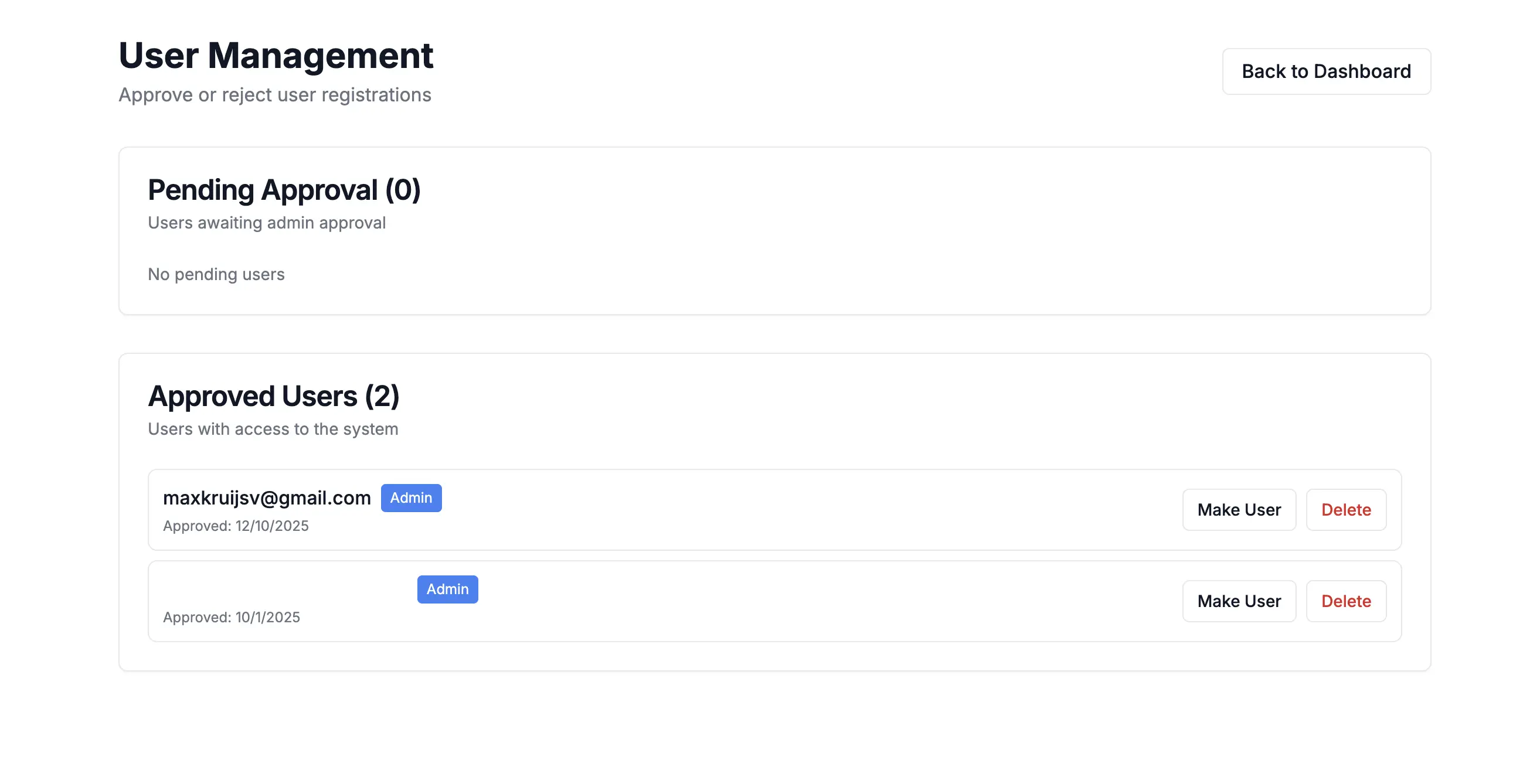 User management interface